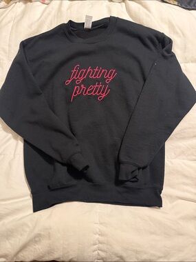 Gildan - Black Crewneck Sweatshirt with Pink "fighting pretty" Embroidery - M